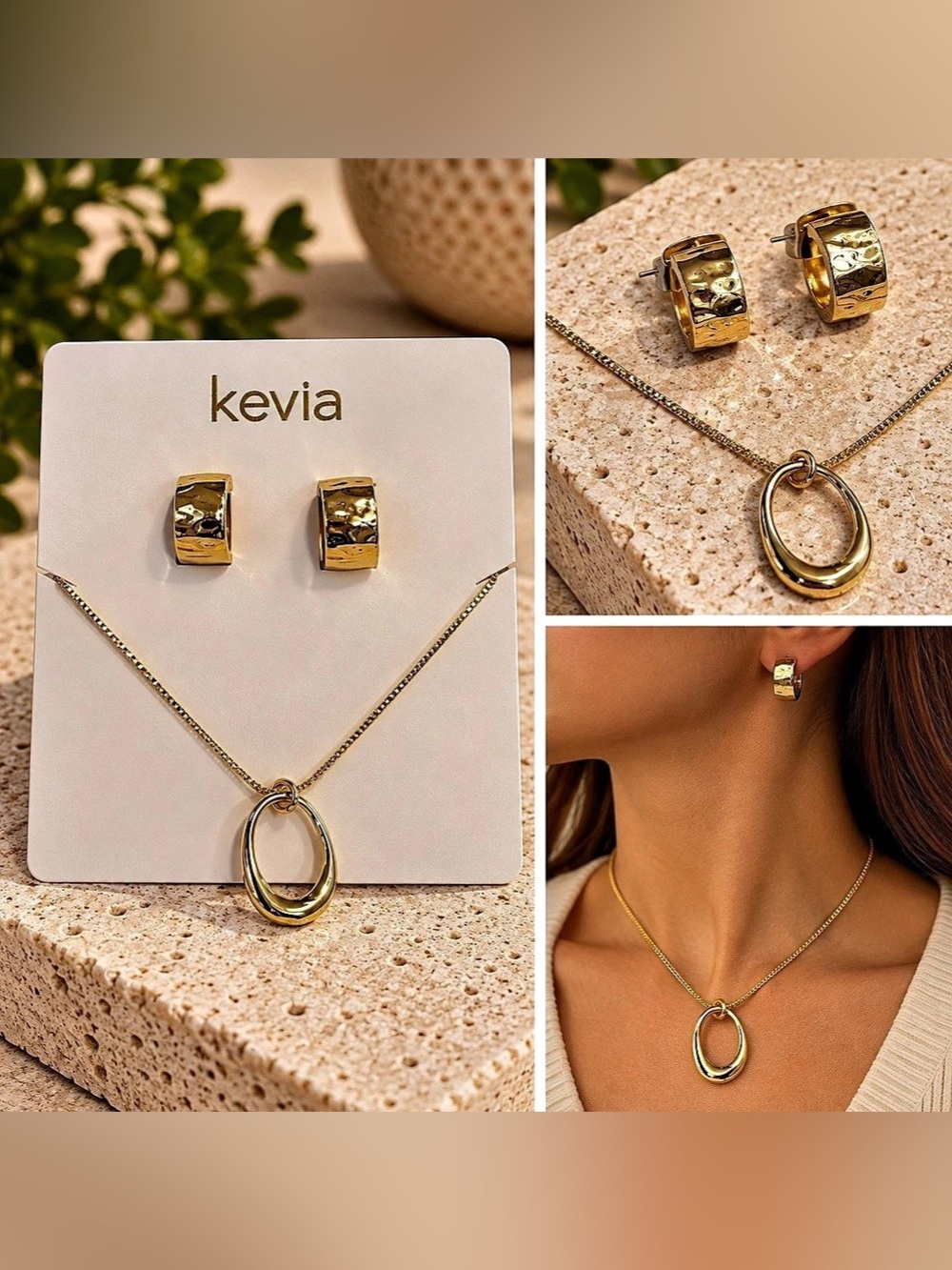 NWT Kevia 18K Gold Plated Necklace & Huggie Earrings Set